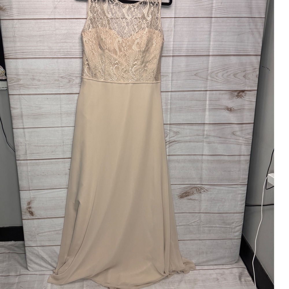 Haley Paige Occasions 5756 Champagne Lace Chiffon Bridesmaid Dress 12 Formal NWT